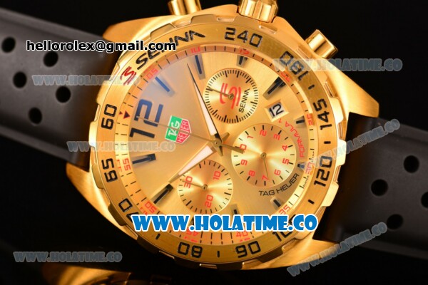 Tag Heuer Formula 1 Miyota OS20 Quartz Yellow Gold Casd with Stick Markers and Black Rubber Strap - Click Image to Close
